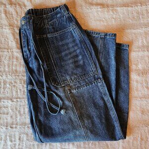 Women's Casual Loose Cropped Pants Denim Bloomers Elastic Waist with Pockets